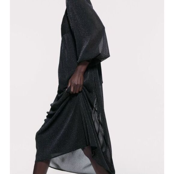 ZARA Black Metallic Thread Sparkle Knit Square Neck Size Small - Picture 3 of 8